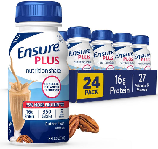 24 Pack of Ensure Plus Butter Pecan Nutrition Shakes - Meal Replacement Shake for Nutritional Support