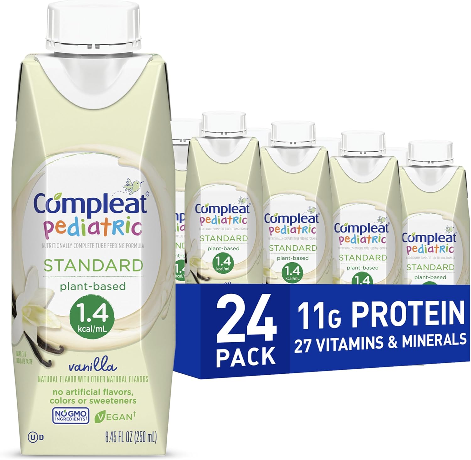 24 Pack of Vanilla Flavored Plant-Based Nutritionally Complete Shake for Pediatric Tube Feeding - 250mL Standard Size