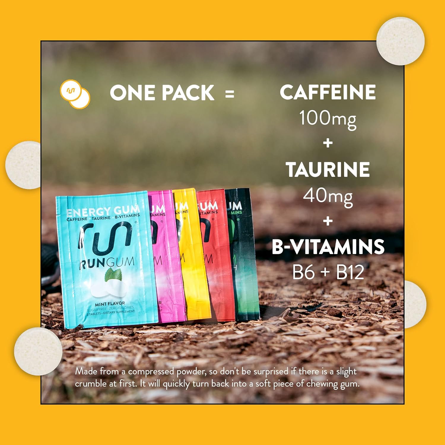 24-Pack RUN GUM Fruit Energy Chewing Gum with 50mg Caffeine, Taurine, and B-Vitamins - Sugar Free, Zero Calorie, Gluten Free - BoostGo Australia
