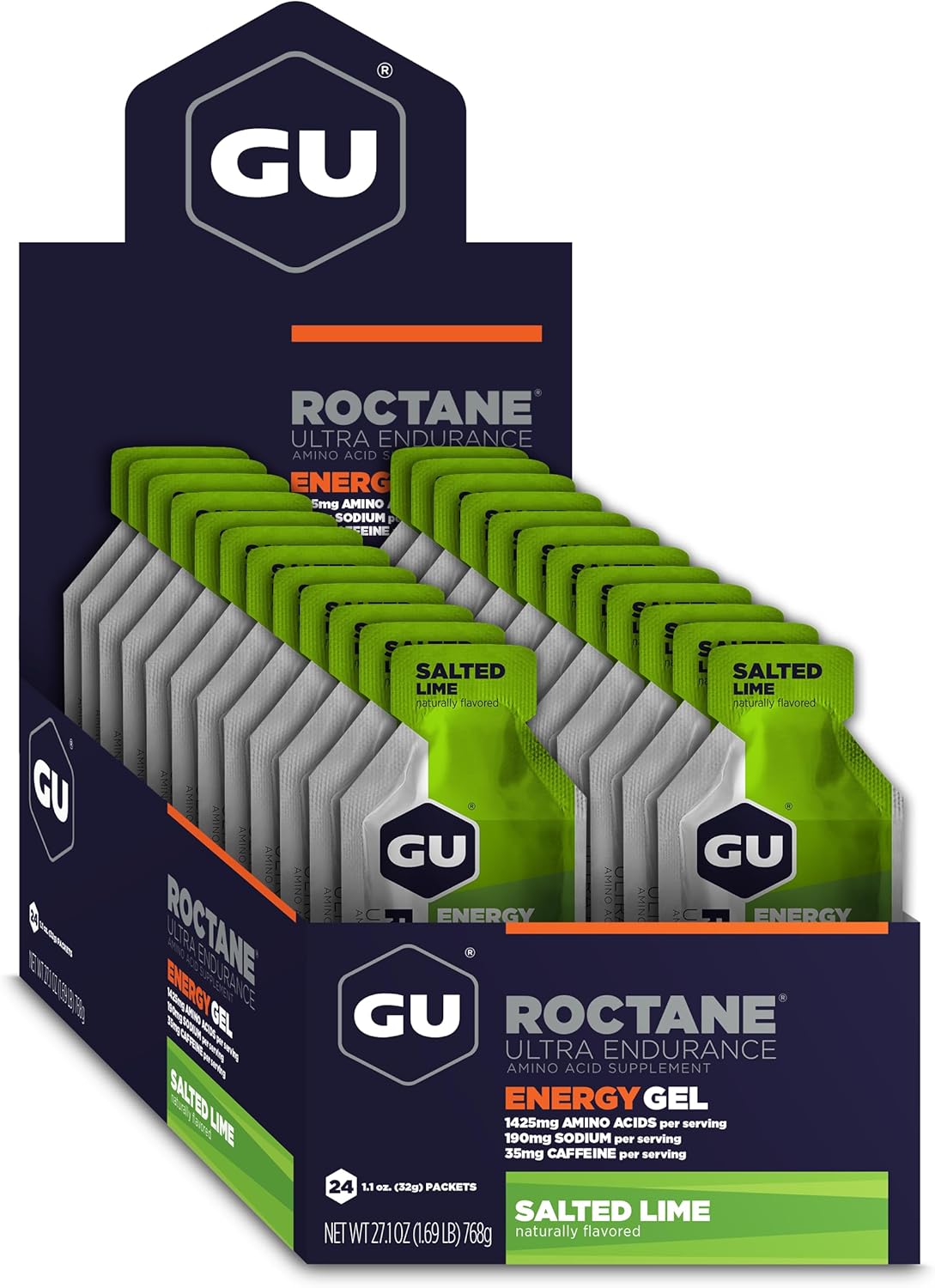24 Packets of GU Energy Roctane Salted Lime Gel: Vegan, Gluten-Free, Dairy-Free Sports Nutrition for Endurance Activities