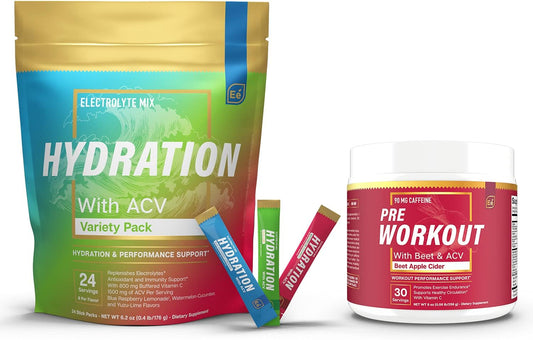 24 Packets Variety Sugar Free Hydration Powder & PreWorkout with ACV | Daily Hydration, Energy Boost, Nitric Oxide & Caffeine