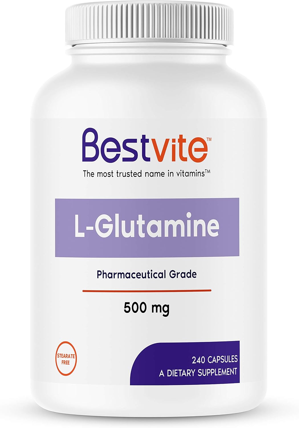 240 Capsules of Bestvite L-Glutamine 500mg - Non GMO, Gluten Free Gut Health Support Formula without Dicalcium Phosphate