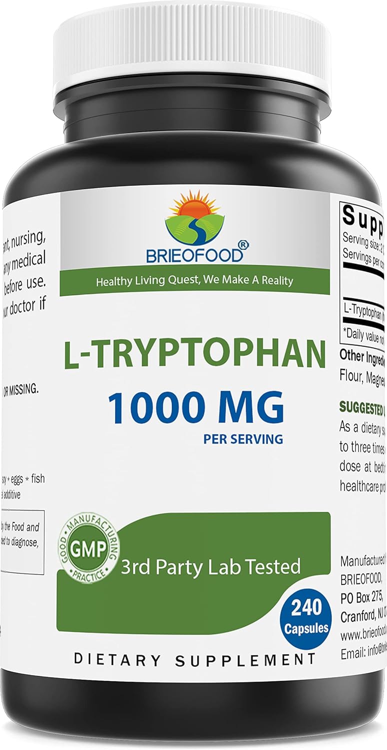 240 Capsules of Brieofood L-Tryptophan 1000mg for Positive Mood & Relaxation