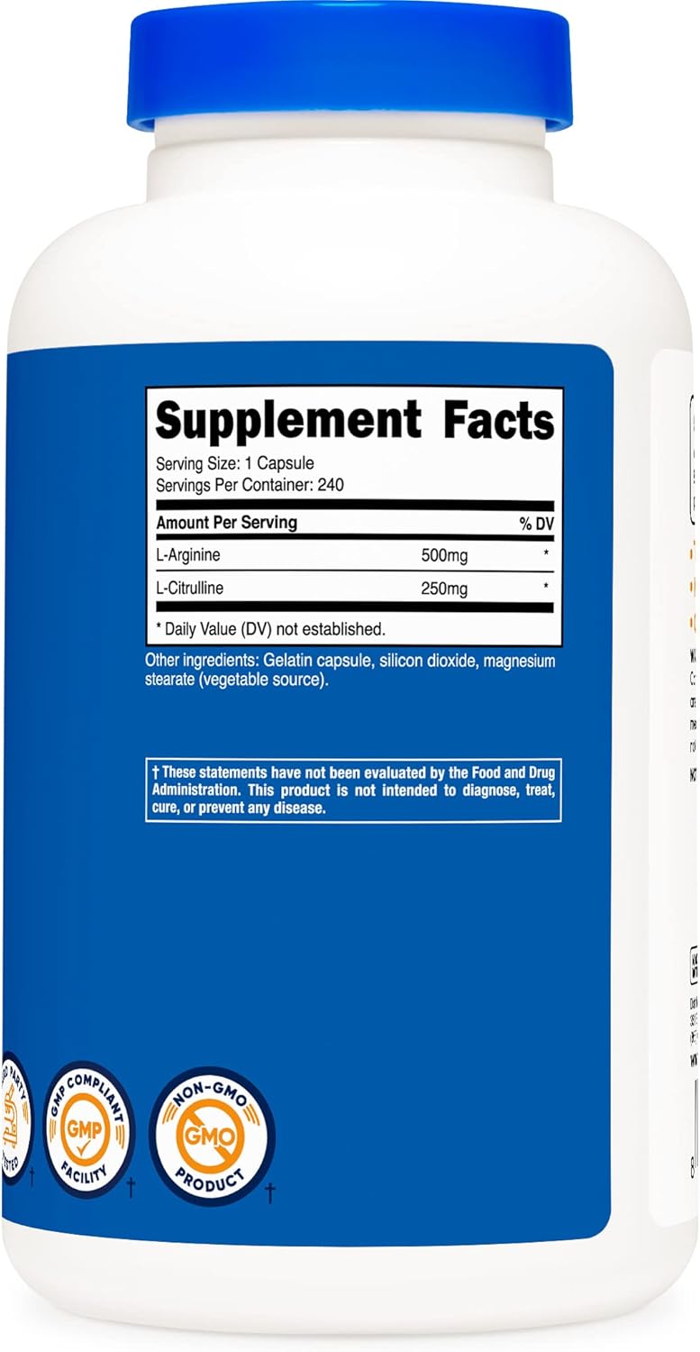 240 Capsules of Nutricost L-Arginine L-Citrulline Complex 750mg (2 Bottles) - Non-GMO Formula