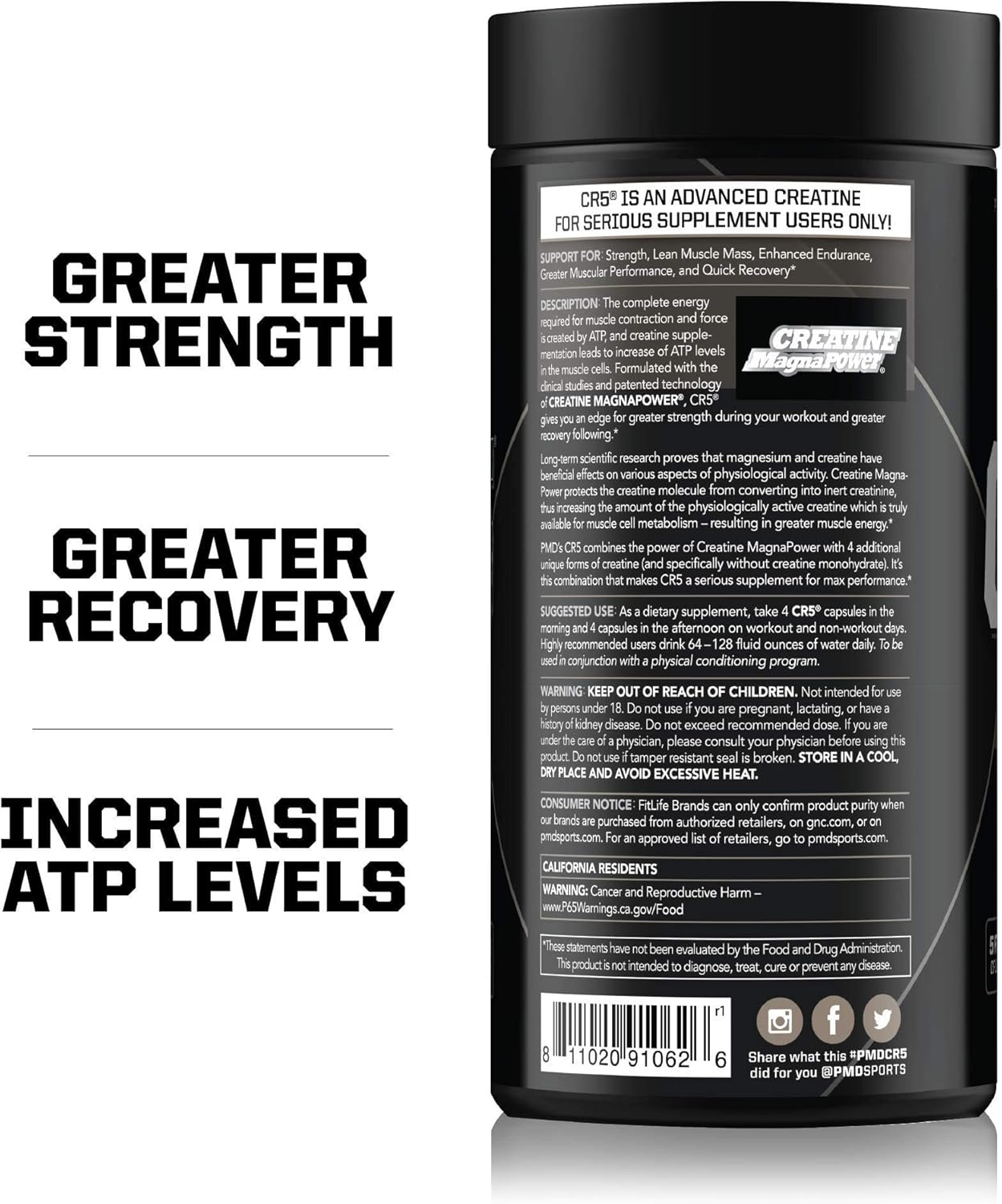 240 Capsules of PMD Sports CR5 Professional Creatine Complex + 90 Capsules of Sports Nitro CM Nitric Oxide