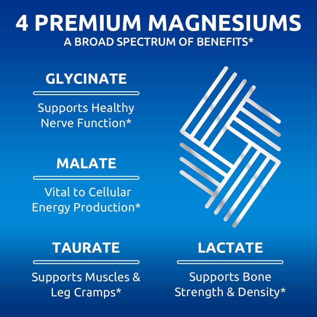 240 Capsules of Zentastic Chelated Magnesium Complex - Glycinate, Malate, Taurate & Lactate - Bone and Muscle Support