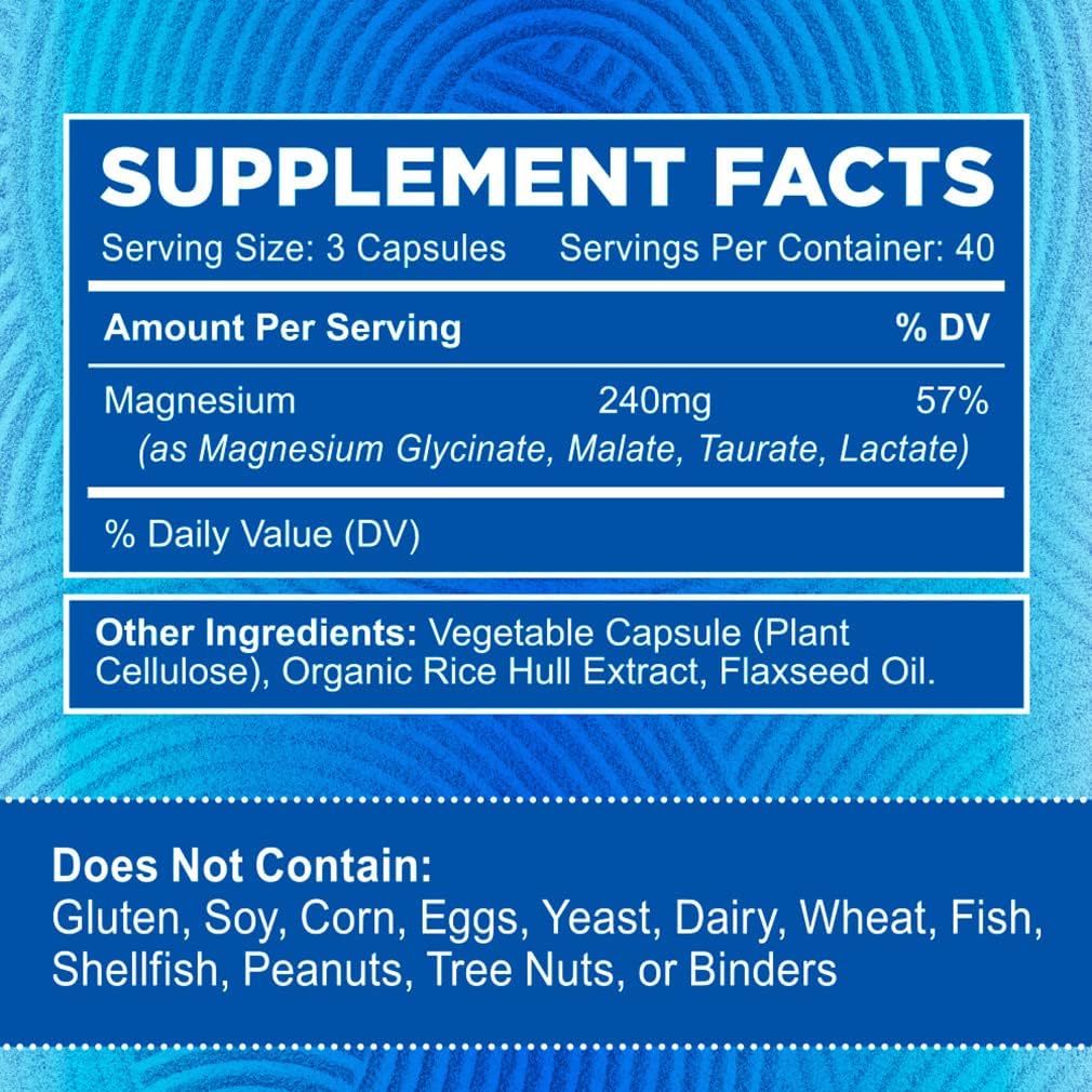 240 Capsules of Zentastic Chelated Magnesium Complex - Glycinate, Malate, Taurate & Lactate - Bone and Muscle Support