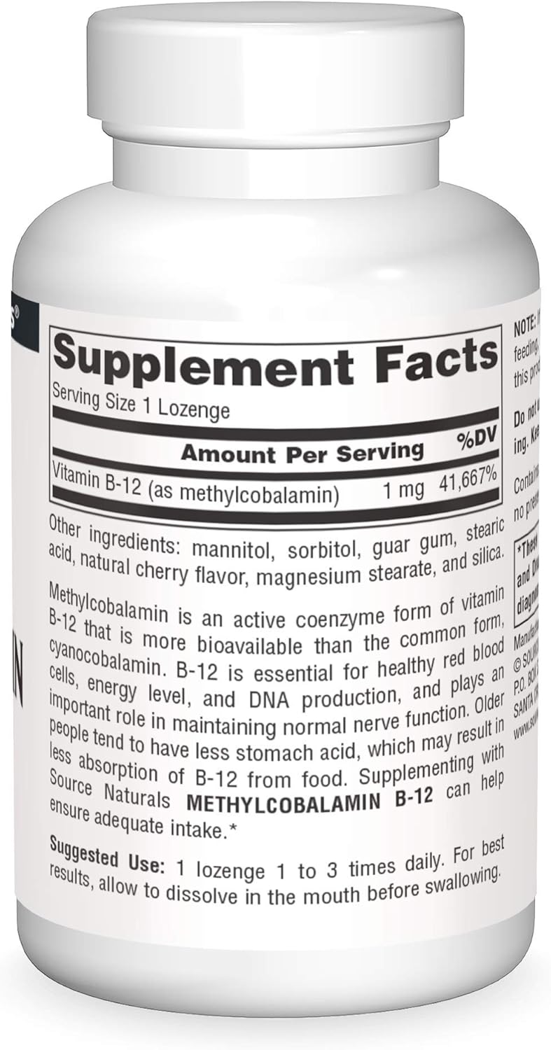 240 Cherry-Flavored MethylCobalamin Vitamin B-12 Lozenges, 1 mg by Source Naturals