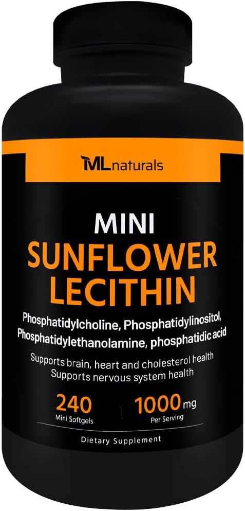 240 Softgels ML Naturals Mini Sunflower Lecithin with Phospholipids for Brain and Liver Support