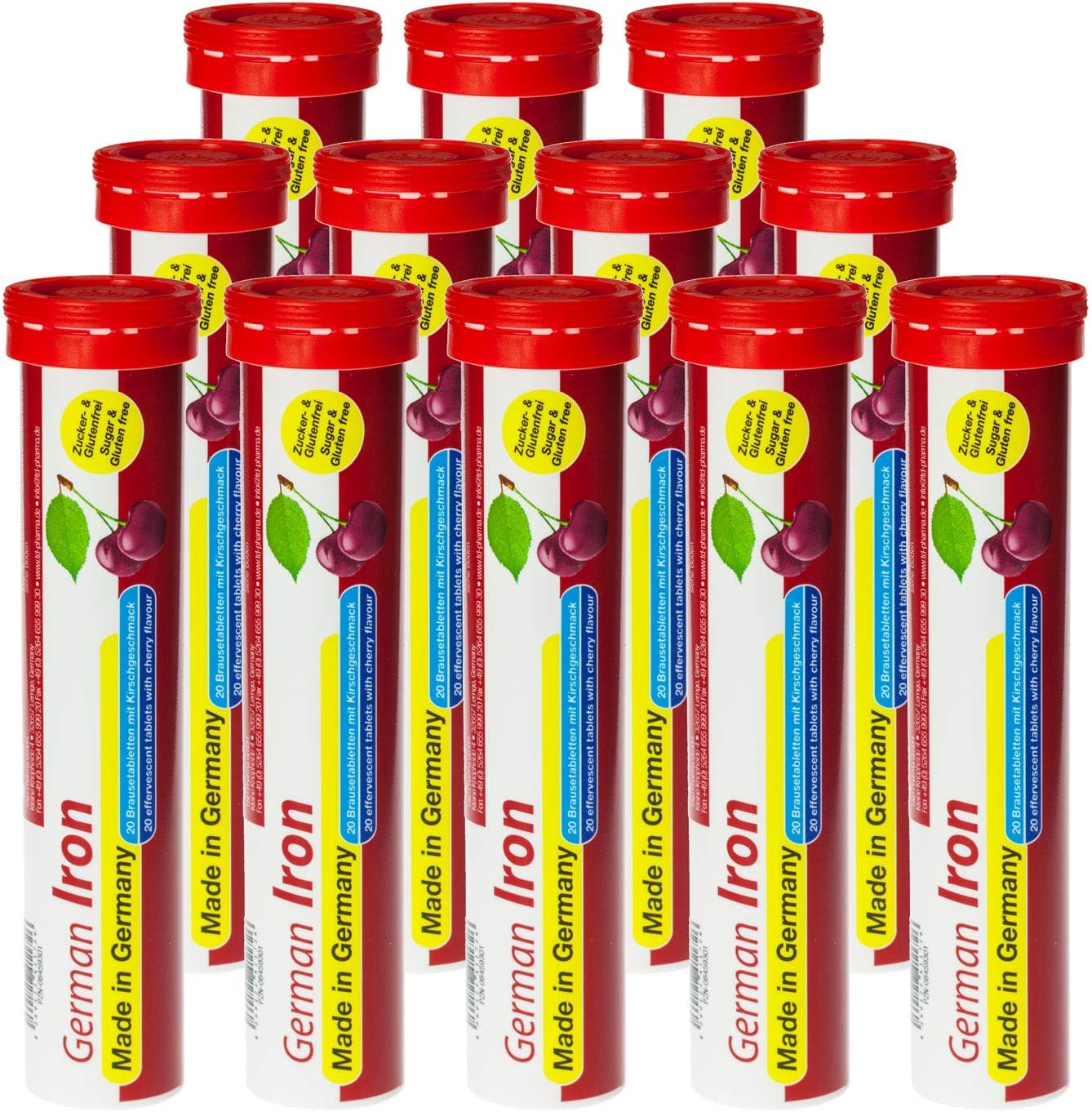 240 Vegan Cherry Flavored Effervescent Iron Tablets - 14 mg - Made in Germany by T&D