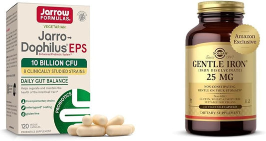240 Vegetable Capsules: Jarrow Formulas Probiotics & Solgar Gentle Iron Combo for Sensitive Stomachs