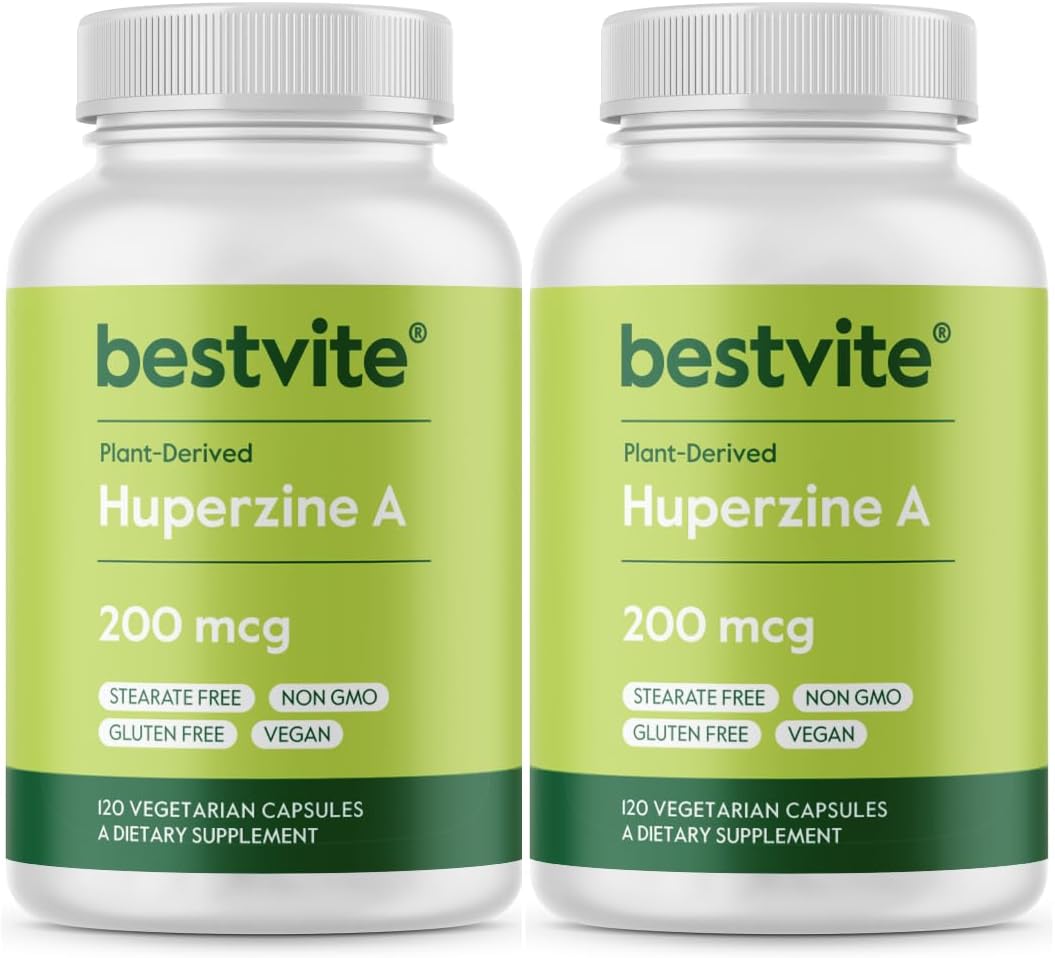240 Vegetarian Capsules of BESTVITE Huperzine A 200mcg - Vegan, Non GMO, Gluten Free - Double Pack (120 x 2) with No Stearates or Flow Agents