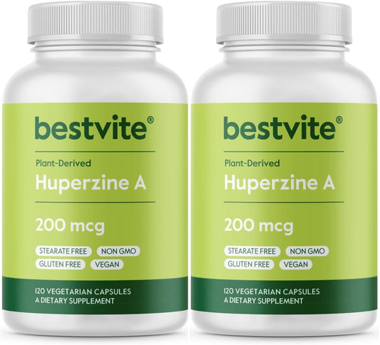 240 Vegetarian Capsules of BESTVITE Huperzine A 200mcg - Vegan, Non GMO, Gluten Free - Double Pack (120 x 2) with No Stearates or Flow Agents