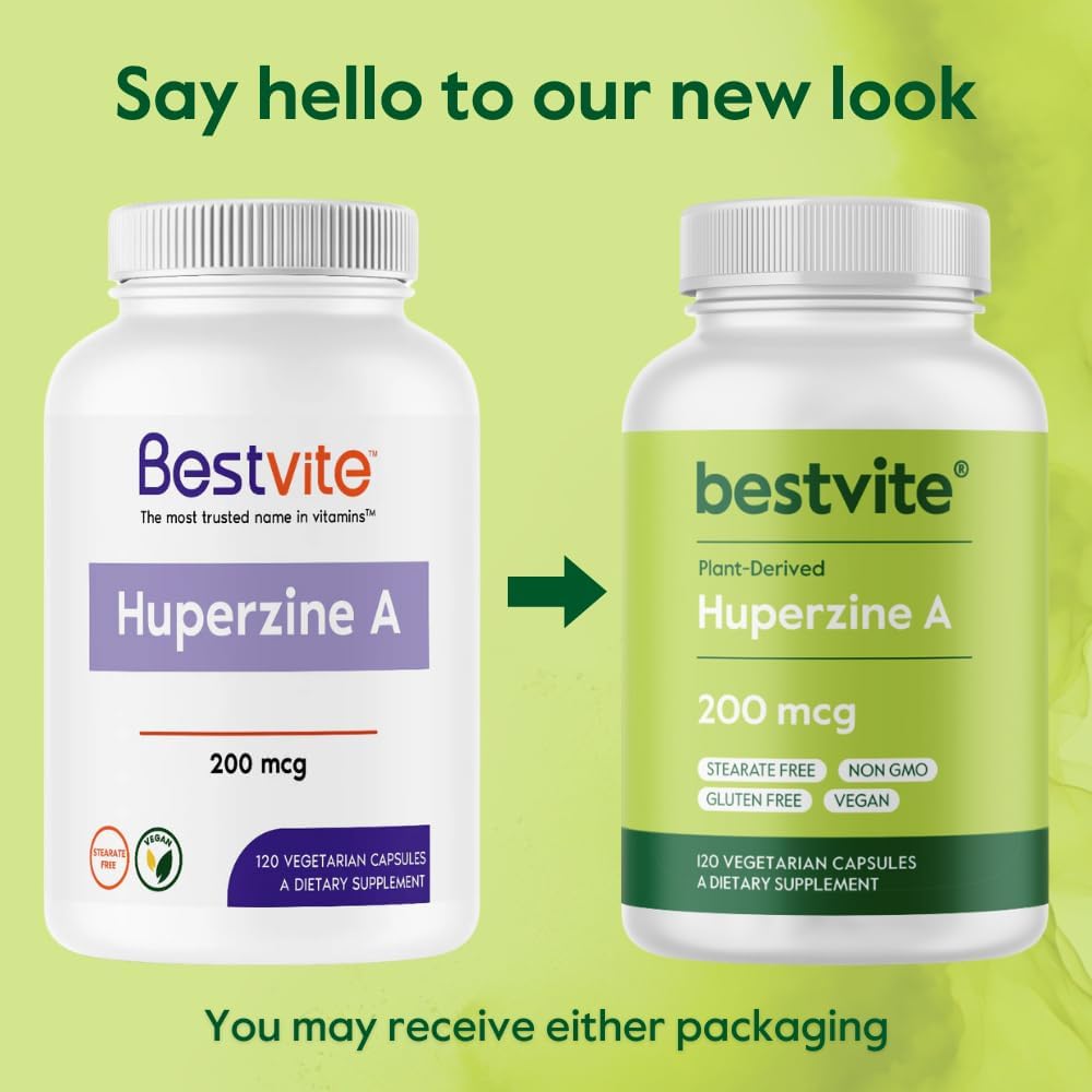 240 Vegetarian Capsules of BESTVITE Huperzine A 200mcg - Vegan, Non GMO, Gluten Free - Double Pack (120 x 2) with No Stearates or Flow Agents