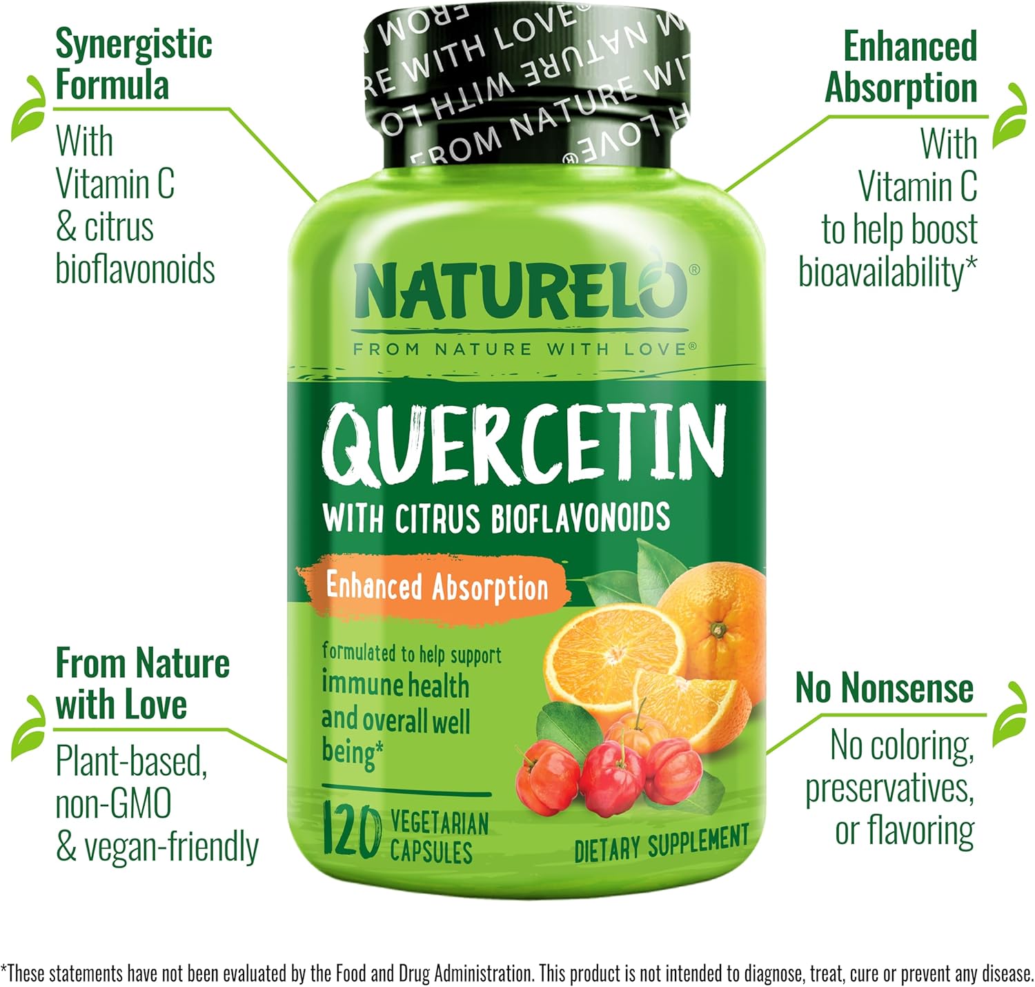 240 Vegetarian Capsules of NATURELO Quercetin Citrus Bioflavonoid Complex for Enhanced Absorption - Pack of 2