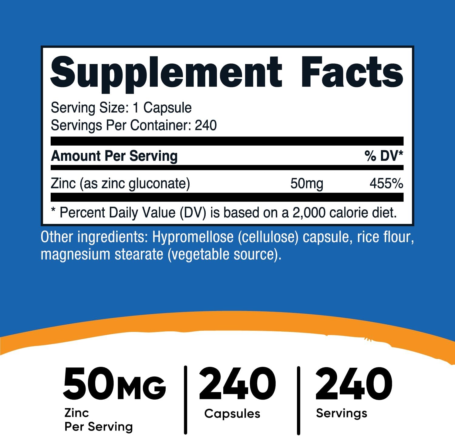 240 Vegetarian Capsules of Nutricost Zinc Gluconate (50mg) - Gluten Free, Non-GMO