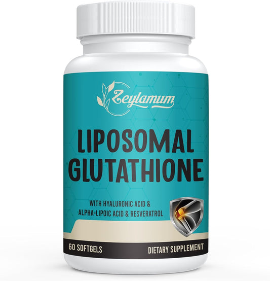 2400 MG Liposomal Glutathione Softgels with Hyaluronic Acid and Resveratrol - Antioxidants for Detox, Brain, Immune System - 60 Softgels