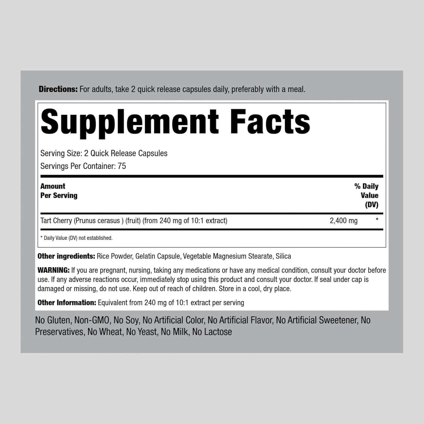 2400mg Tart Cherry Extract Capsules - 150 Pills | Premium Super Fruit Supplement | Non-GMO, Gluten Free
