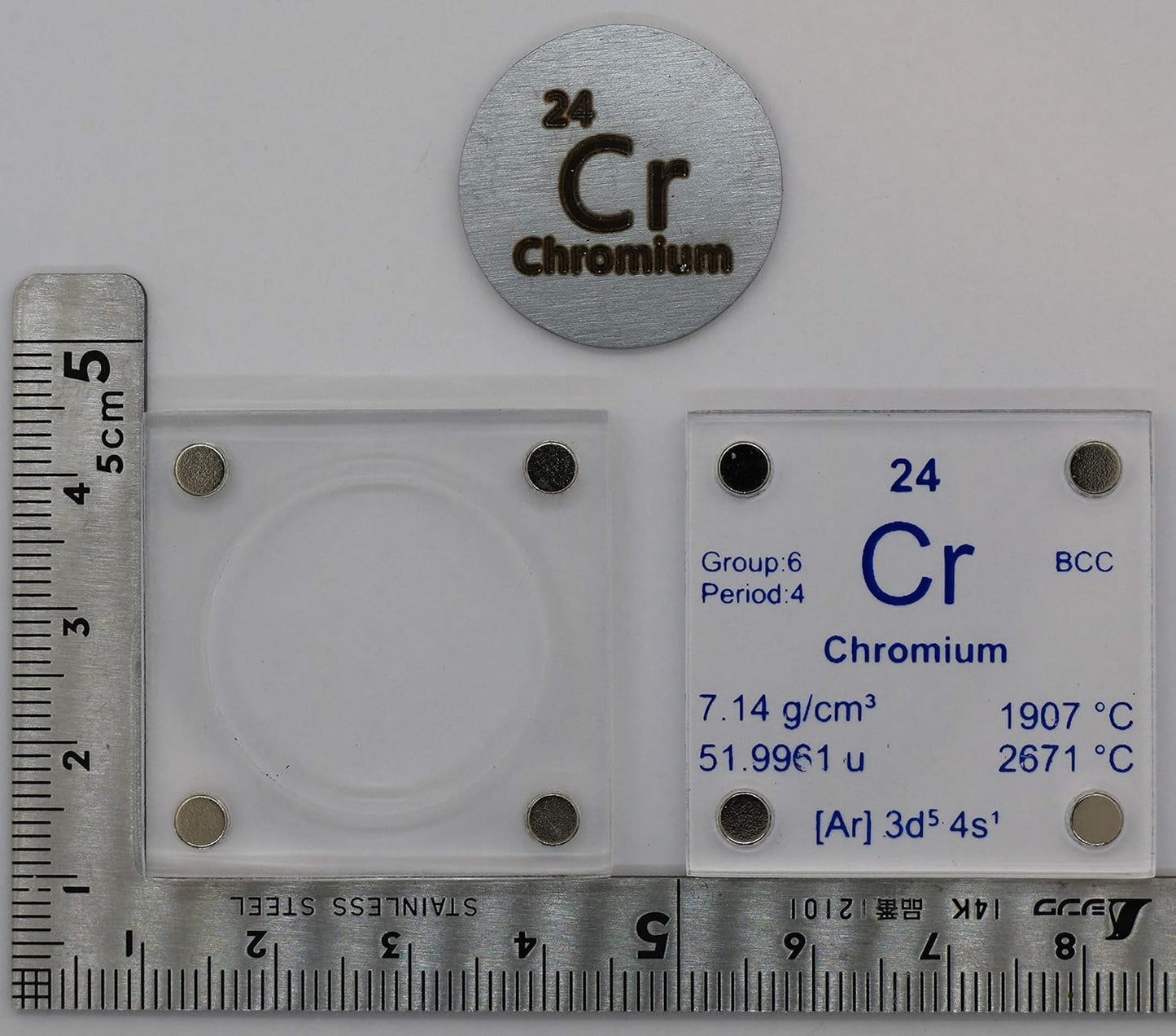 24.26mm Chromium Metal Disc in Acrylic Case - Ideal for Collection or Experiments