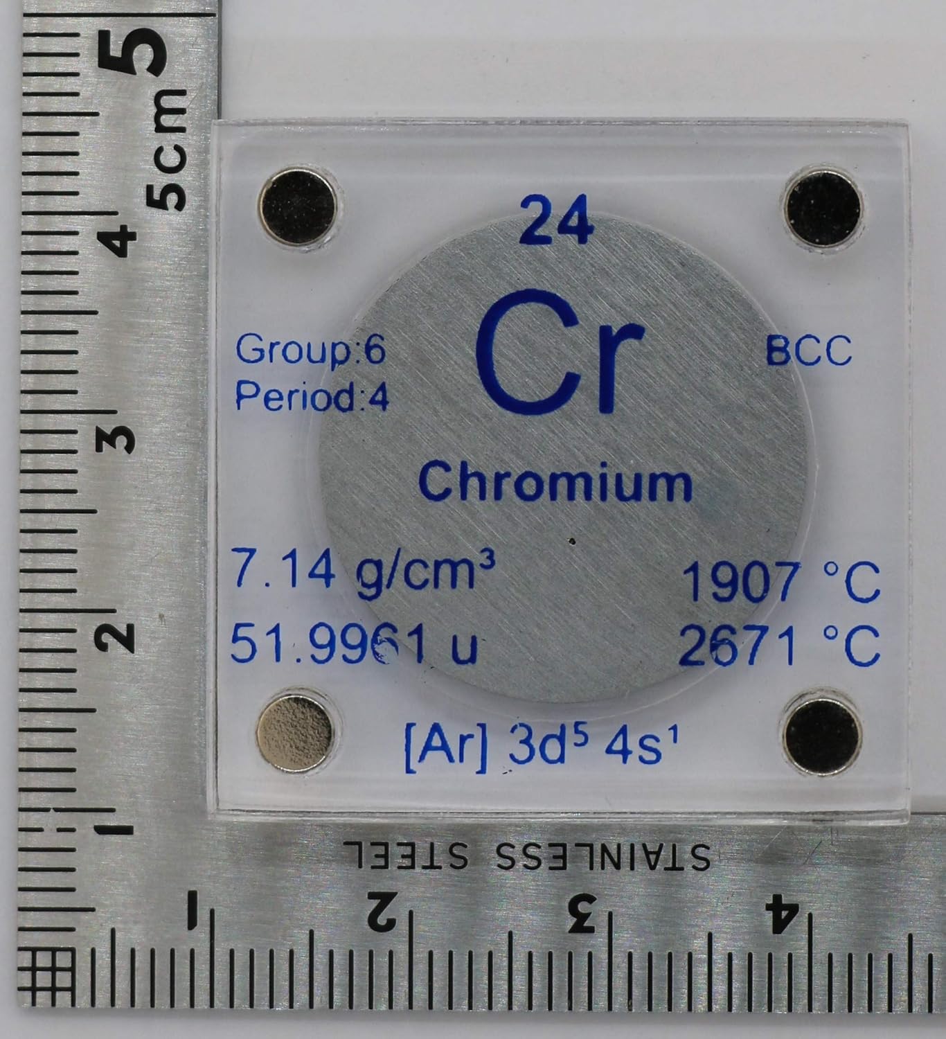 24.26mm Chromium Metal Disc in Acrylic Case - Ideal for Collection or Experiments