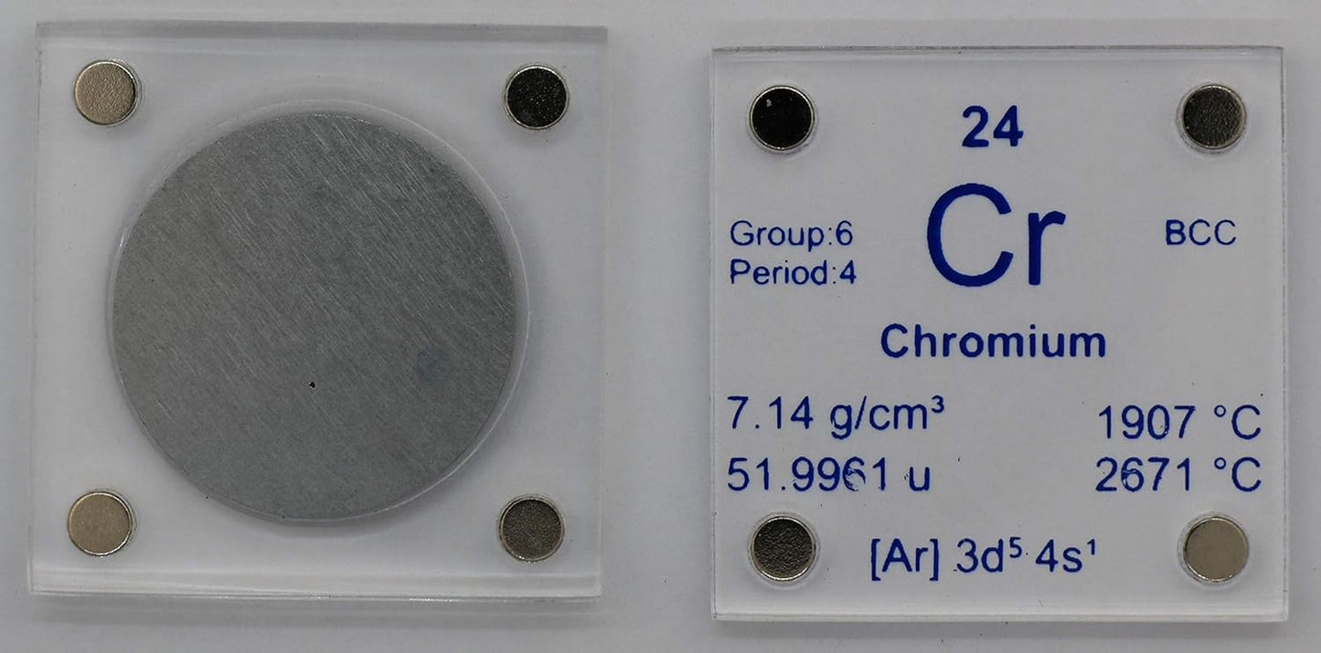 24.26mm Chromium Metal Disc in Acrylic Case - Ideal for Collection or Experiments