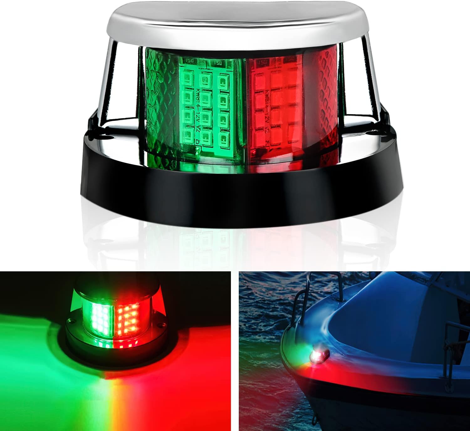 24LED Waterproof Marine Boat Navigation Light Set - Red Green LED Port Starboard Signals for Skeeter Yacht, Pontoon, Speedboat, Sailboats & Fishing Boats - 12V Bow Light