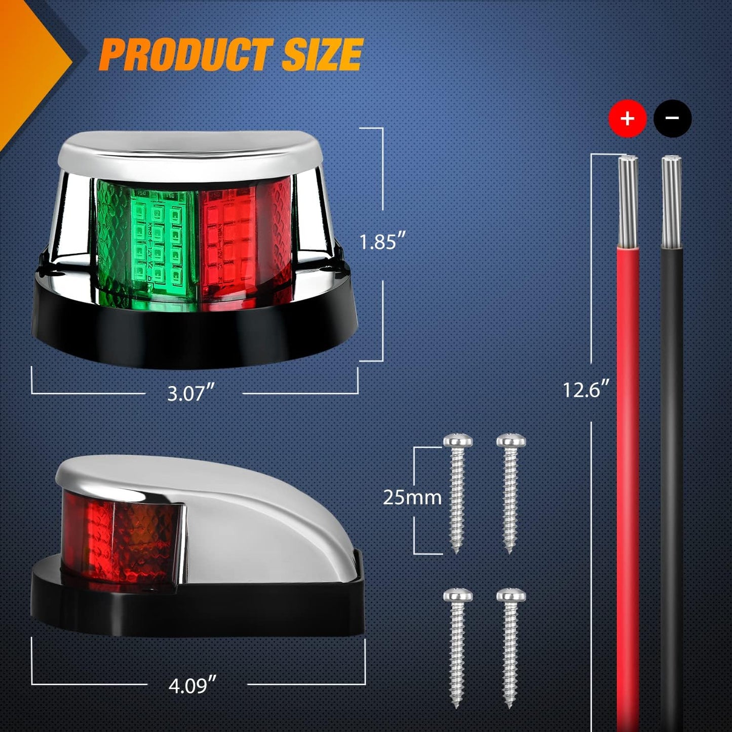 24LED Waterproof Marine Boat Navigation Light Set - Red Green LED Port Starboard Signals for Skeeter Yacht, Pontoon, Speedboat, Sailboats & Fishing Boats - 12V Bow Light