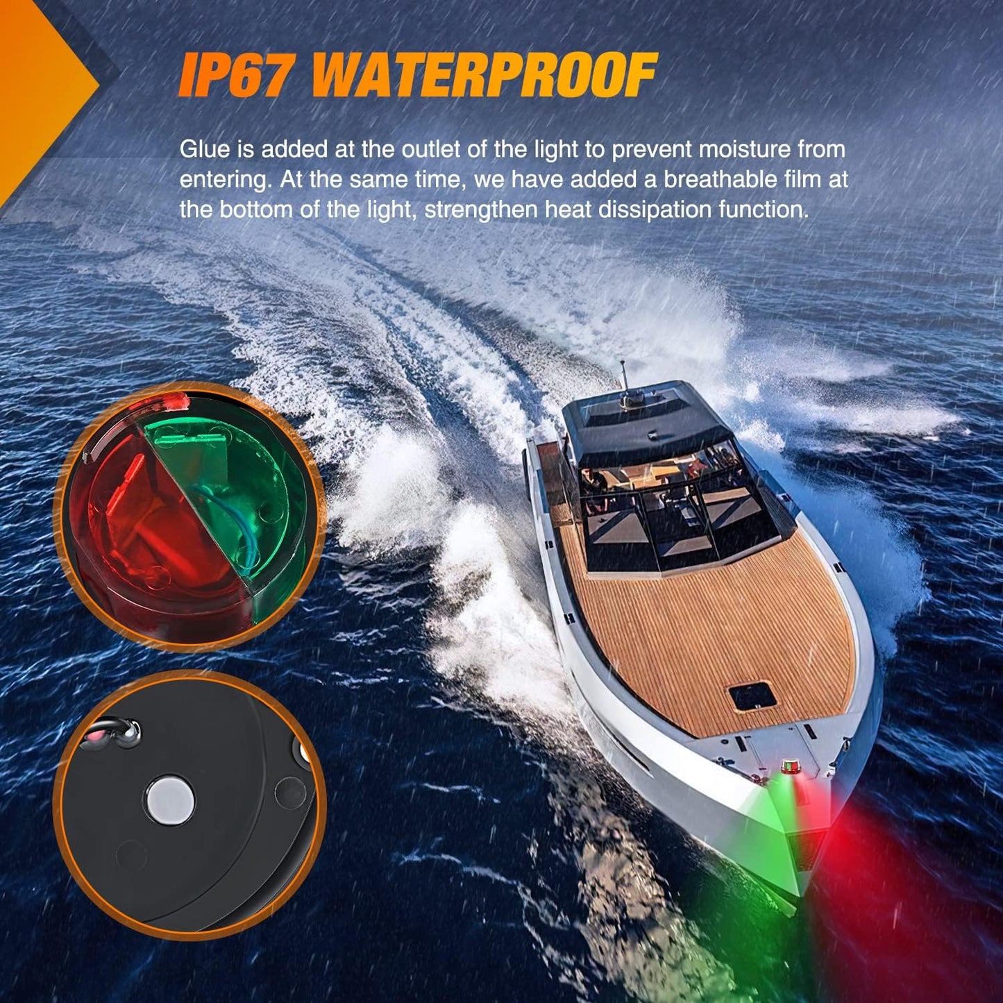 24LED Waterproof Marine Boat Navigation Light Set - Red Green LED Port Starboard Signals for Skeeter Yacht, Pontoon, Speedboat, Sailboats & Fishing Boats - 12V Bow Light