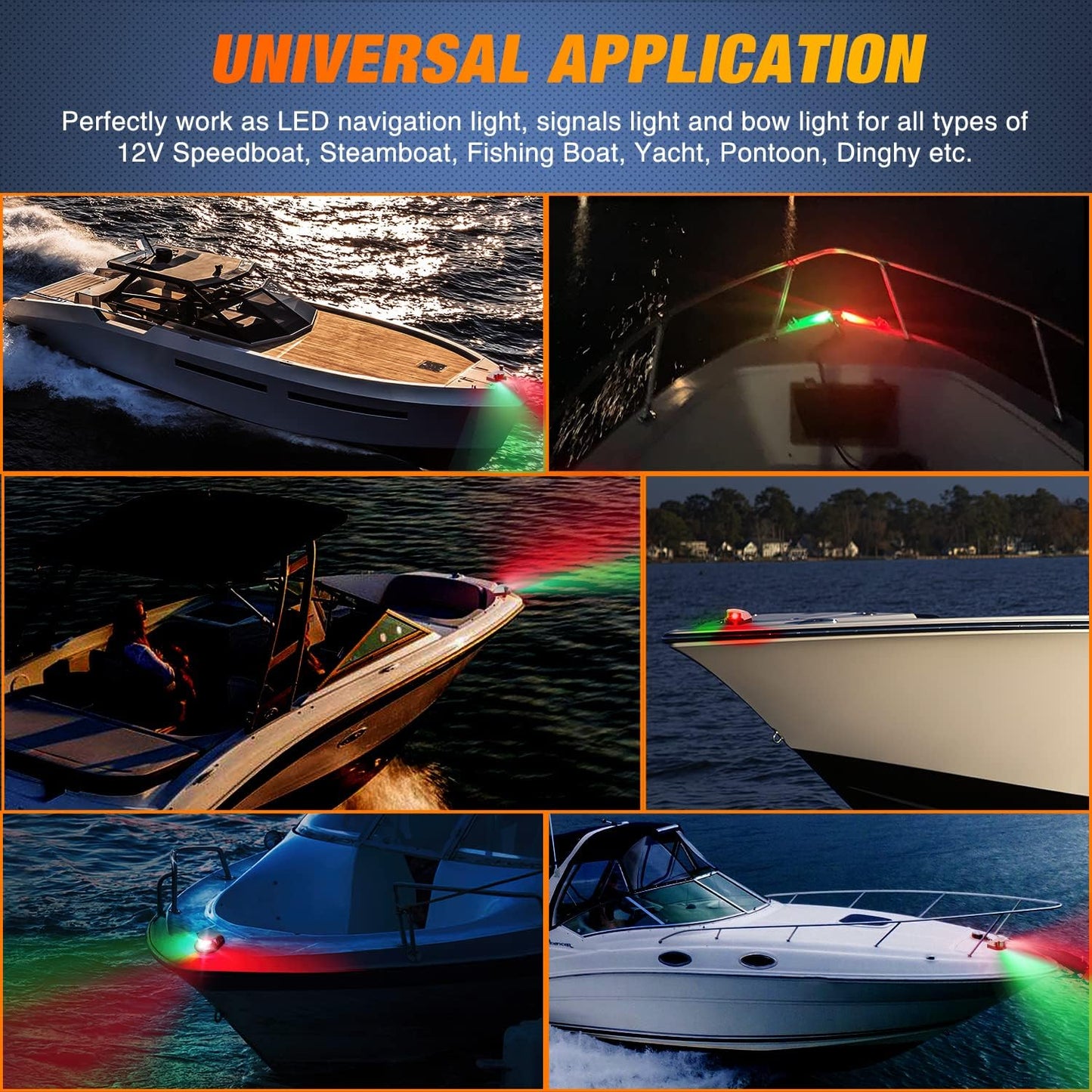 24LED Waterproof Marine Boat Navigation Light Set - Red Green LED Port Starboard Signals for Skeeter Yacht, Pontoon, Speedboat, Sailboats & Fishing Boats - 12V Bow Light