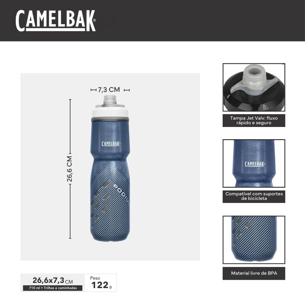 24oz CamelBak Podium Chill Insulated Bike Water Bottle in Navy - Easy Squeeze Design, Fits Most Bike Cages