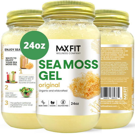 24oz MAX FIT Organic Raw Sea Moss Gel from Saint Lucia - 12 Flavors | Wildcrafted Gold Sea Moss | 92 Vitamins & Minerals | Non-GMO Vegan Superfood