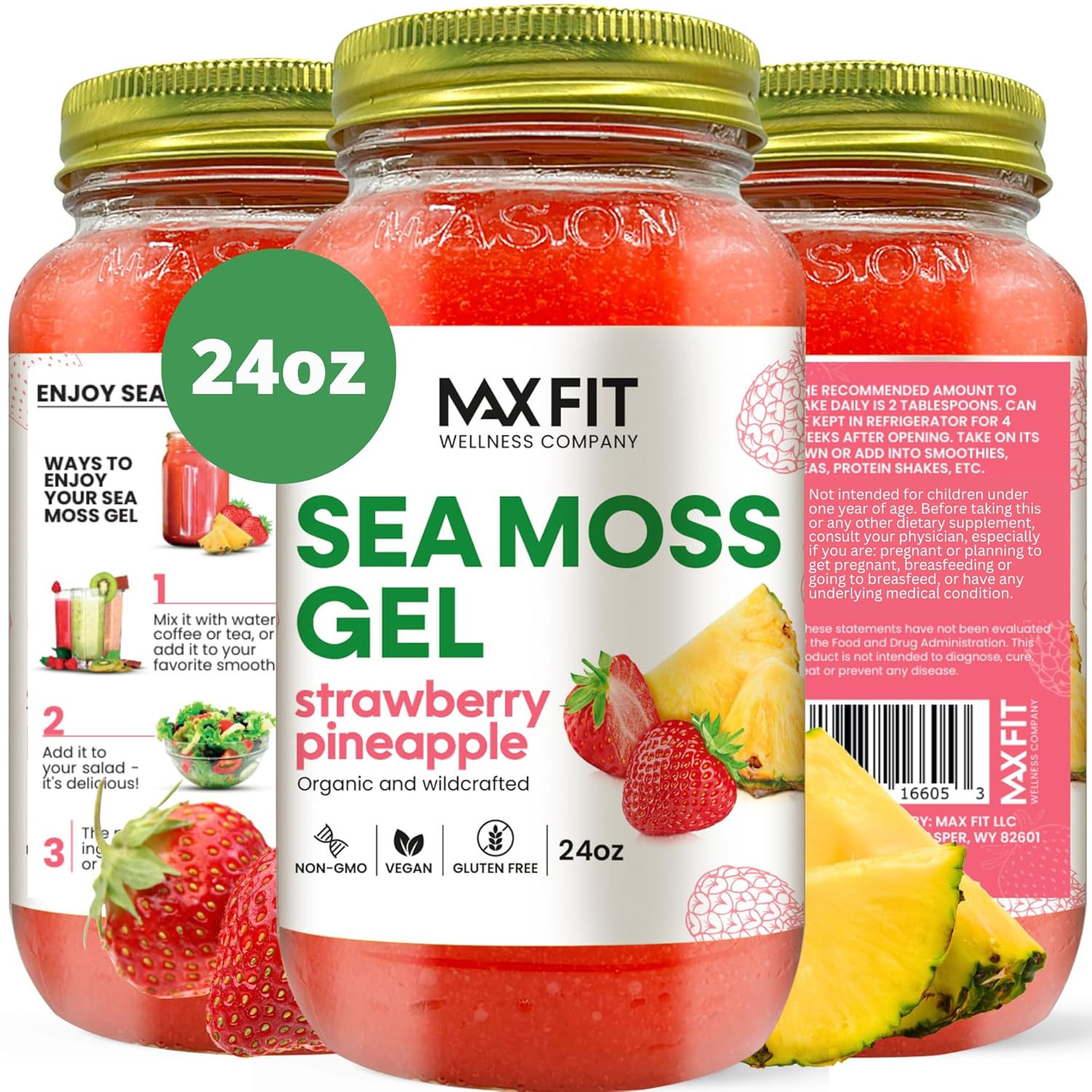 24oz MAX FIT Wildcrafted Gold Sea Moss Gel from Saint Lucia | 92 Vitamins & Minerals | Pure Raw Non-GMO Vegan Superfood