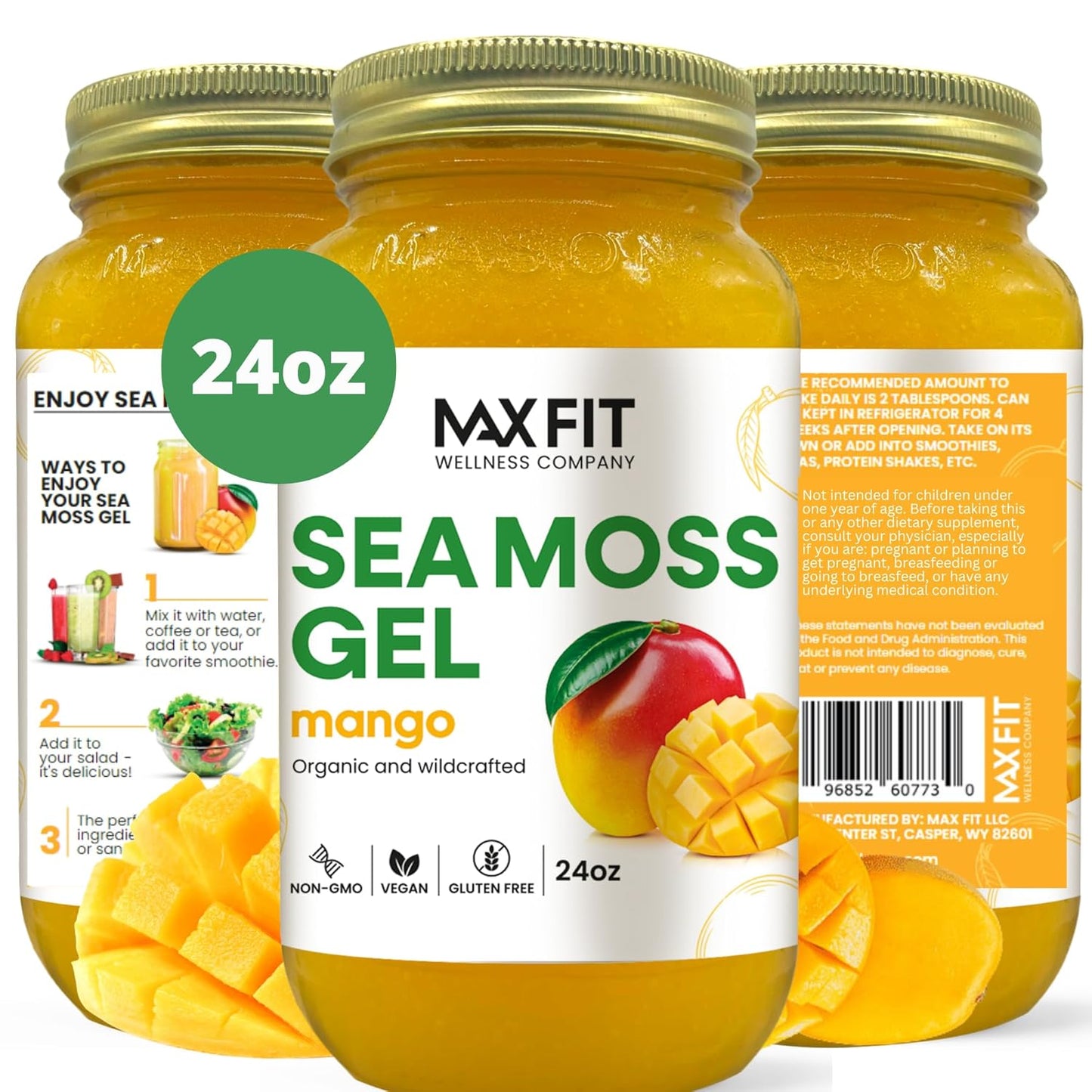 24oz Organic Raw Sea Moss Gel from Saint Lucia | 12 Flavors | Wildcrafted Gold Sea Moss | 92 Vitamins & Minerals | Non-GMO Vegan Superfood