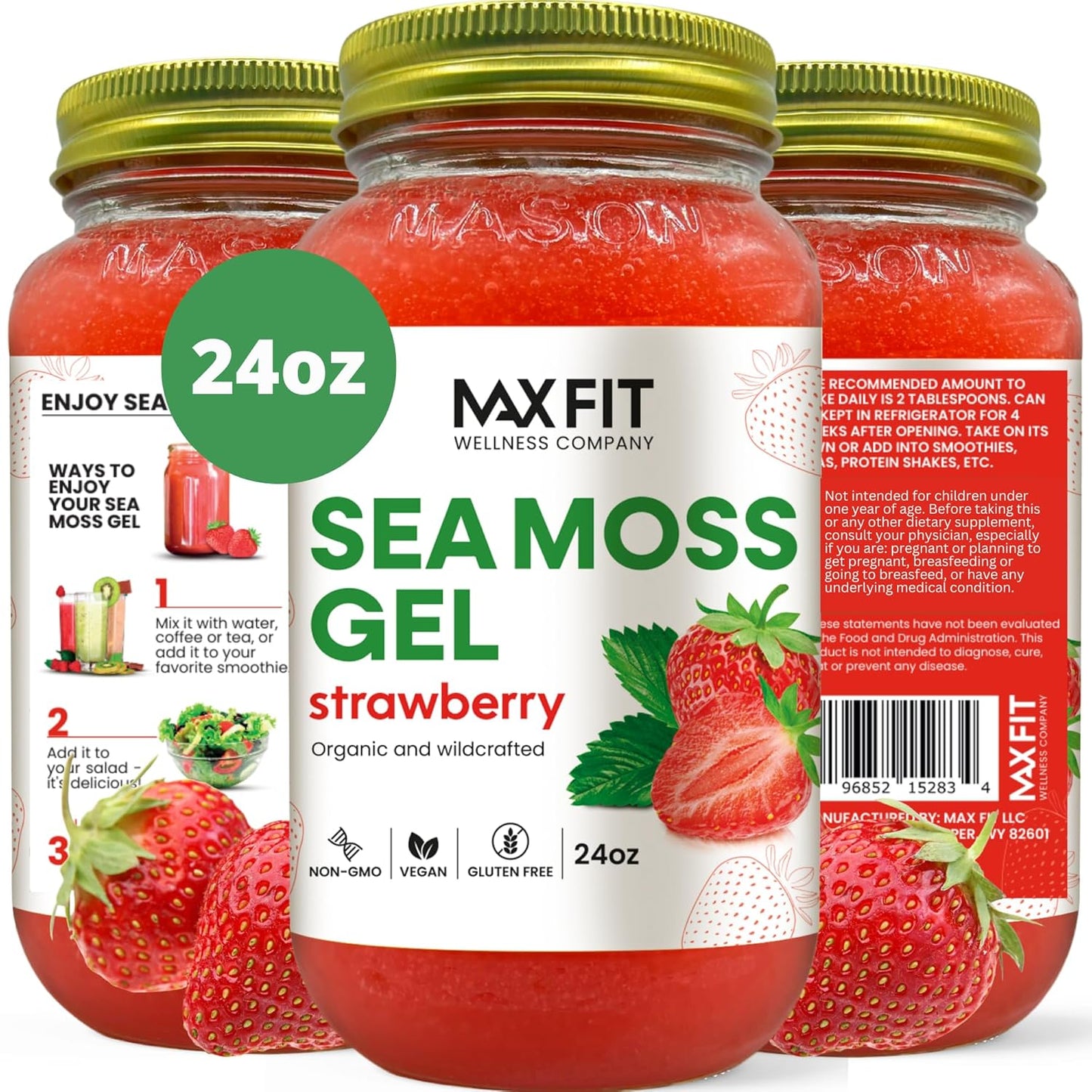 24oz Organic Raw Sea Moss Gel with 12 Flavors from Saint Lucia: Non-GMO, Vegan Superfood with 92 Vitamins and Minerals