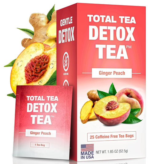25-Day Caffeine-Free Herbal Slimming Detox Tea with Chamomile, Hibiscus, and Ginger - Colon Cleanse Tea - Natural Digestive Health Tea (25-Pack, Ginger & Peach)