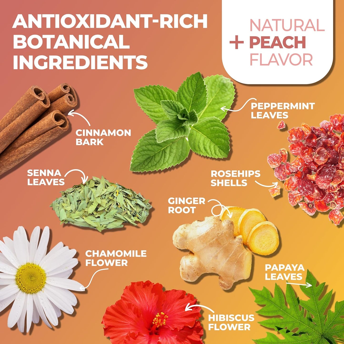 25-Day Caffeine-Free Herbal Slimming Detox Tea with Chamomile, Hibiscus, and Ginger - Colon Cleanse Tea - Natural Digestive Health Tea (25-Pack, Ginger & Peach)