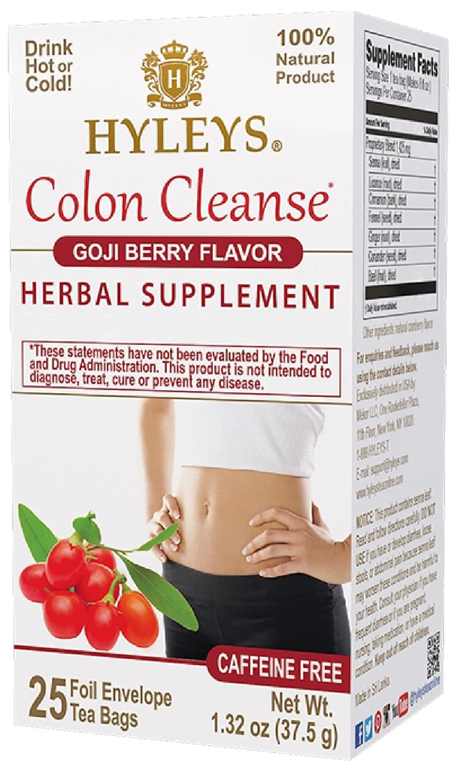 25 Hyleys Goji Berry Colon Cleanse Tea Bags - Natural Detox and Digestive Health Support