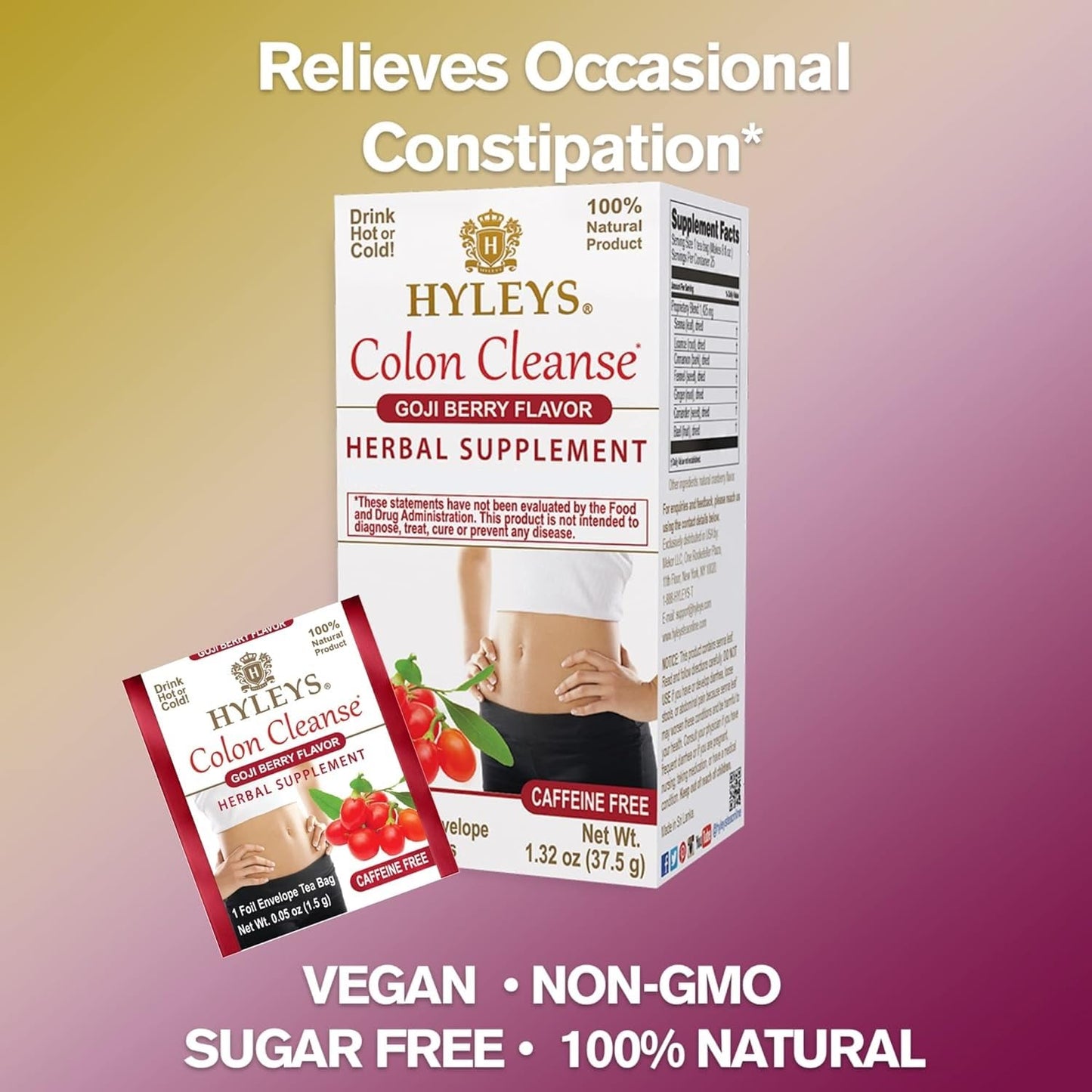 25 Hyleys Goji Berry Colon Cleanse Tea Bags - Natural Detox and Digestive Health Support