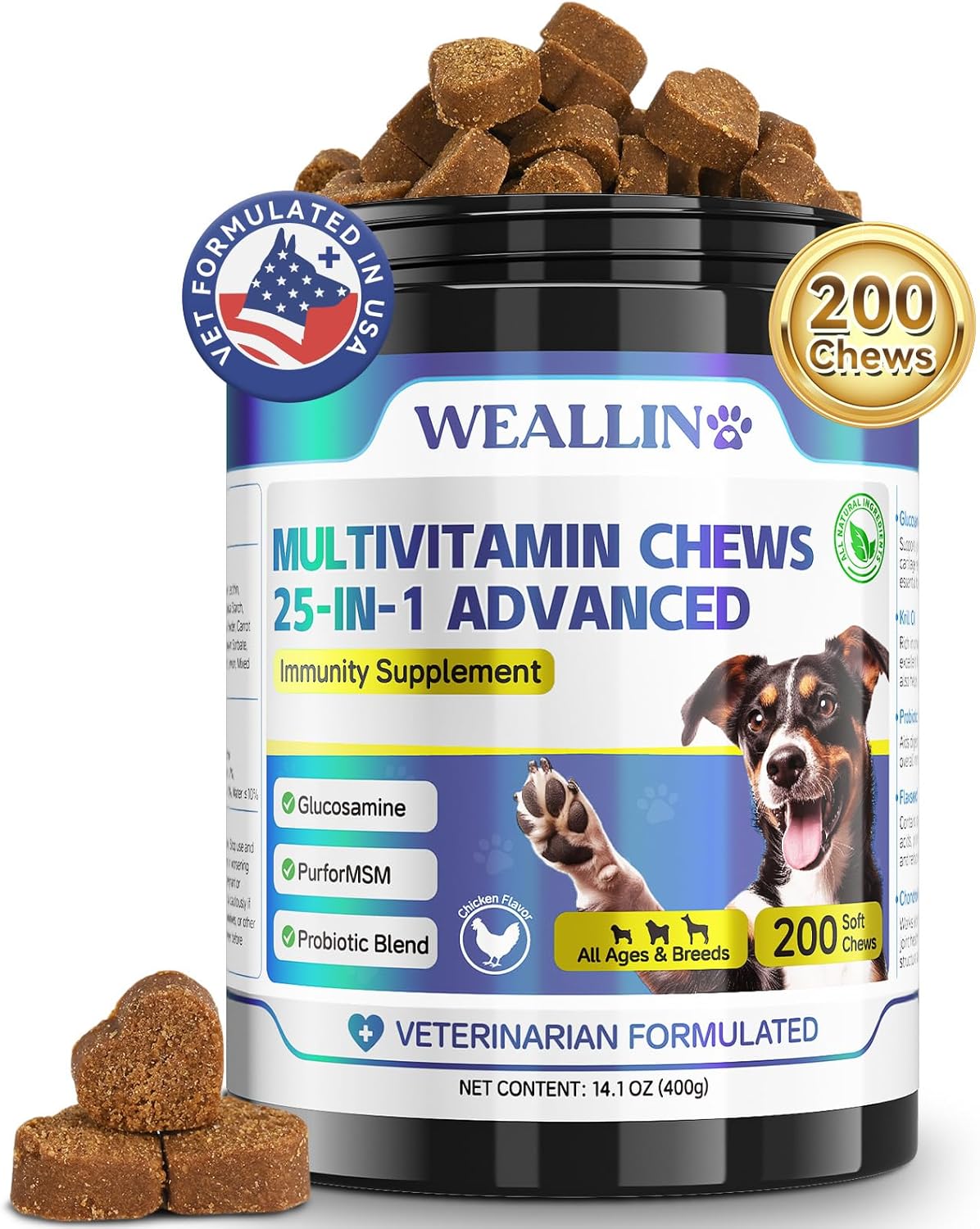 25-In-1 Dog Multivitamin Chewable with Glucosamine, Probiotics, Omega-3 - 200pcs - BoostGo Australia