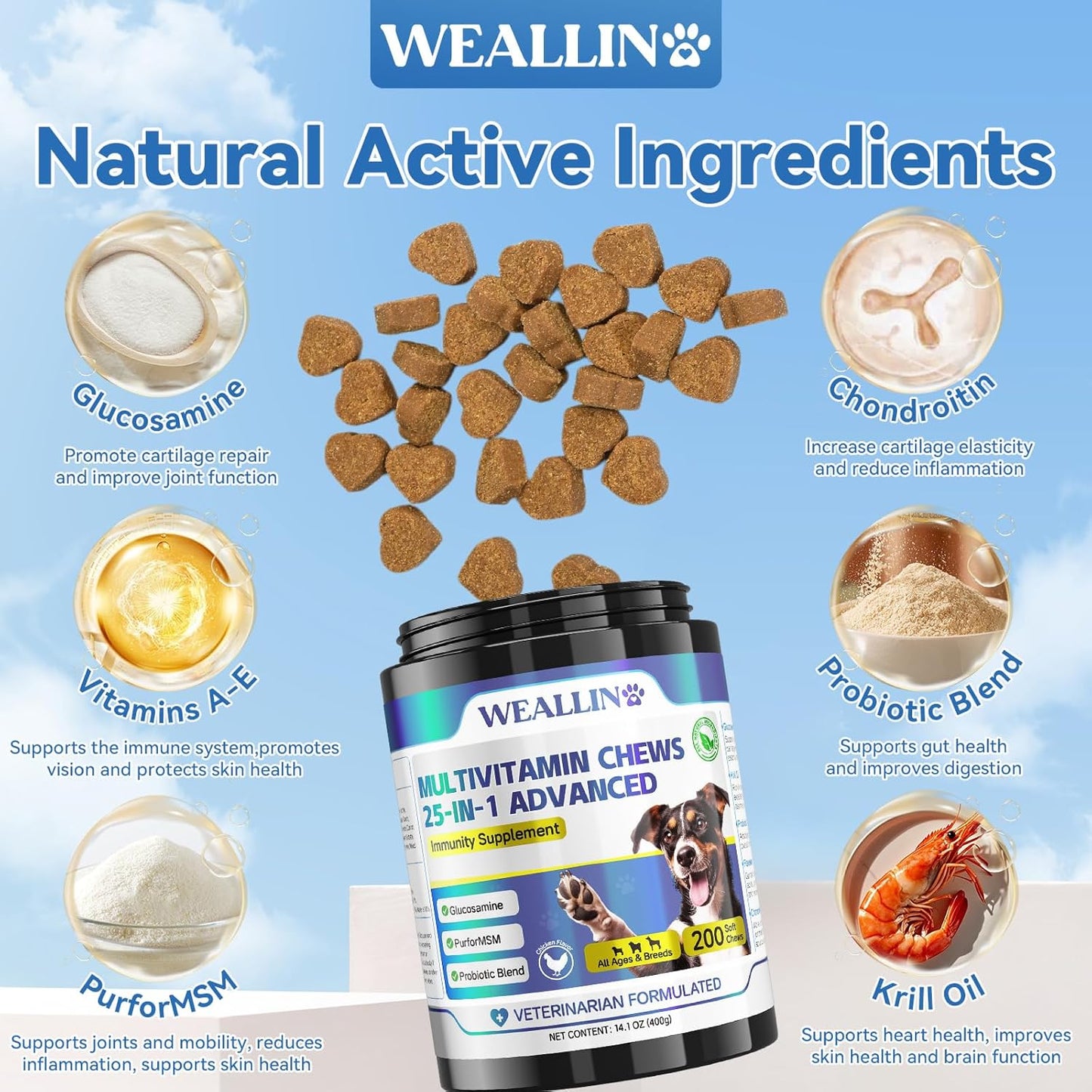 25-In-1 Dog Multivitamin Chewable with Glucosamine, Probiotics, Omega-3 - 200pcs - BoostGo Australia