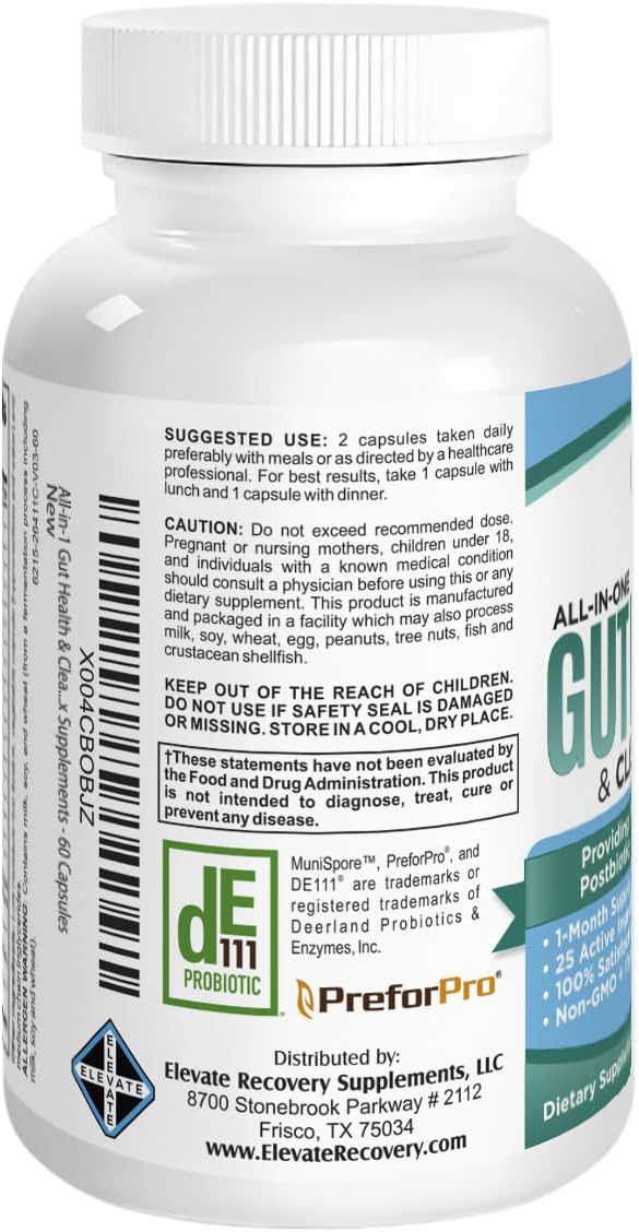 25-in-1 Gut Health Supplements for Gut Microbiome Support - Prebiotics, Probiotics, Postbiotics & Digestive Enzymes - Nutrient Dense Gut Cleanse Detox - 60 Capsules