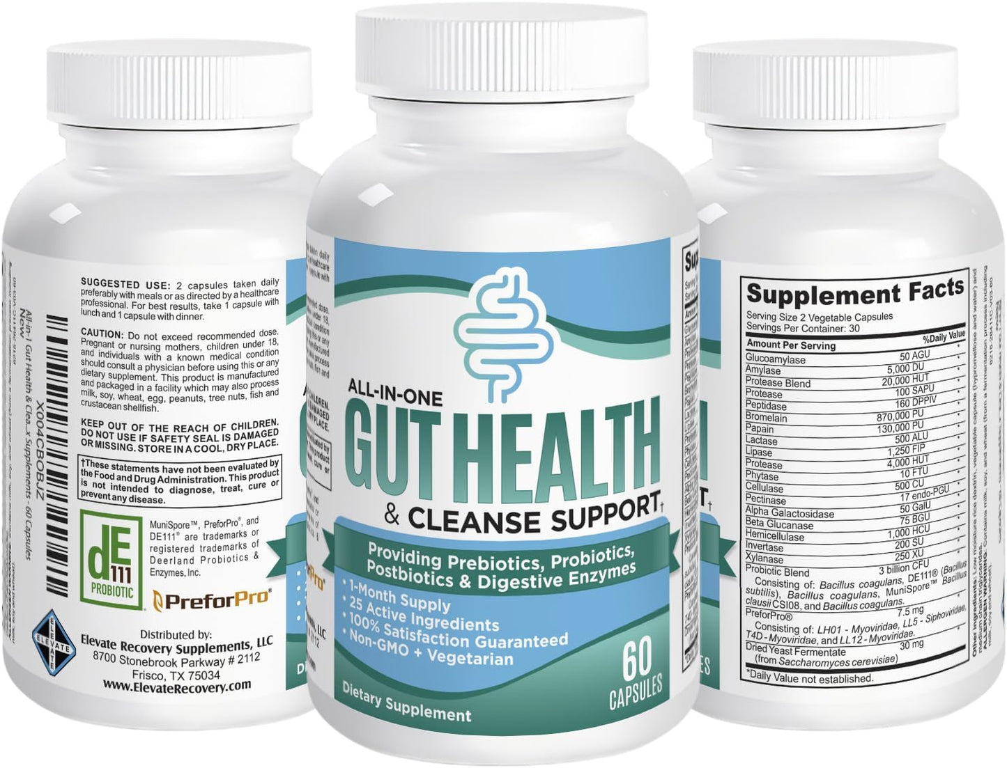 25-in-1 Gut Health Supplements for Gut Microbiome Support - Prebiotics, Probiotics, Postbiotics & Digestive Enzymes - Nutrient Dense Gut Cleanse Detox - 60 Capsules