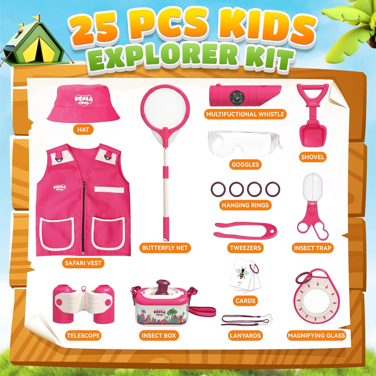 25 Piece Bug Catcher and Explorer Kit for Kids - Outdoor Adventure Toys for Girls Ages 3 and Up