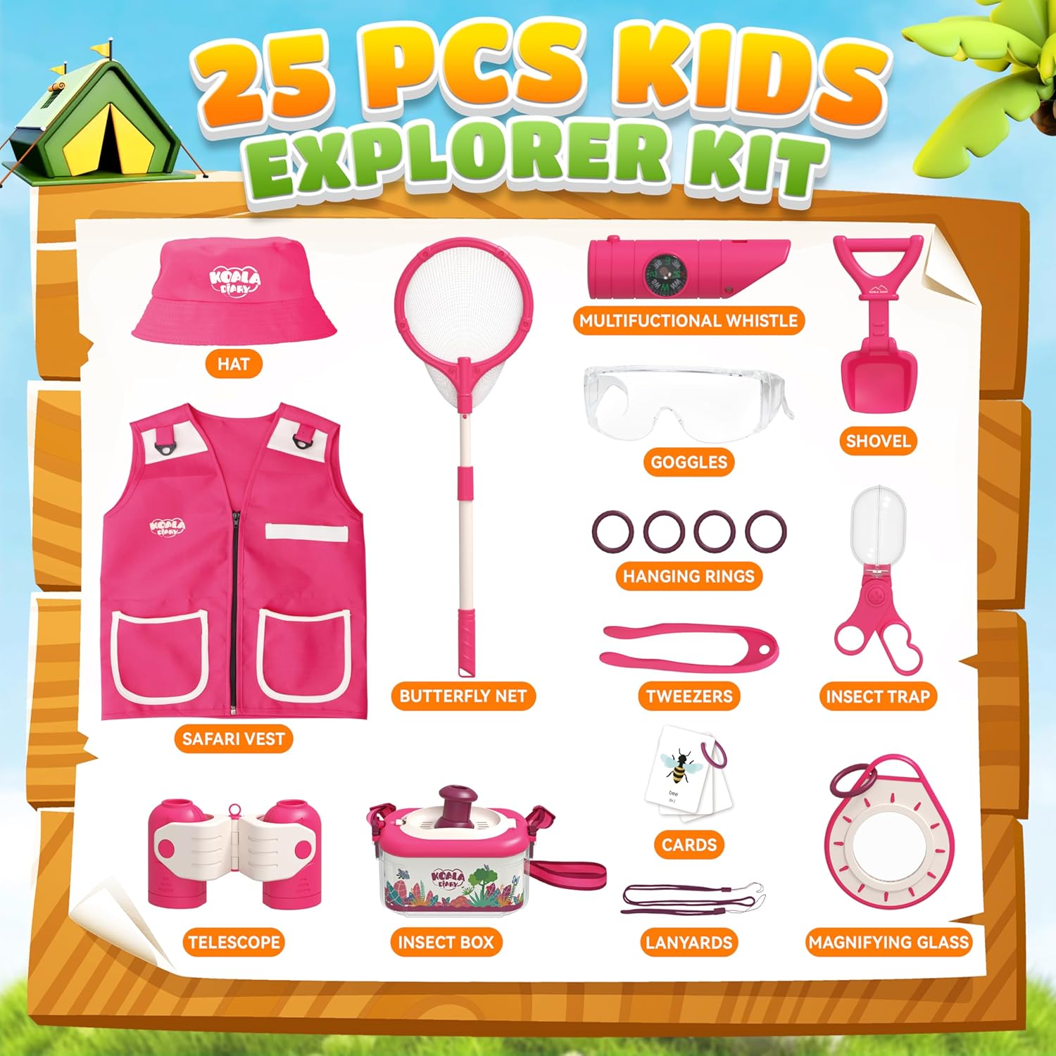 25 Piece Bug Catcher and Explorer Kit for Kids - Outdoor Adventure Toys for Girls Ages 3 and Up