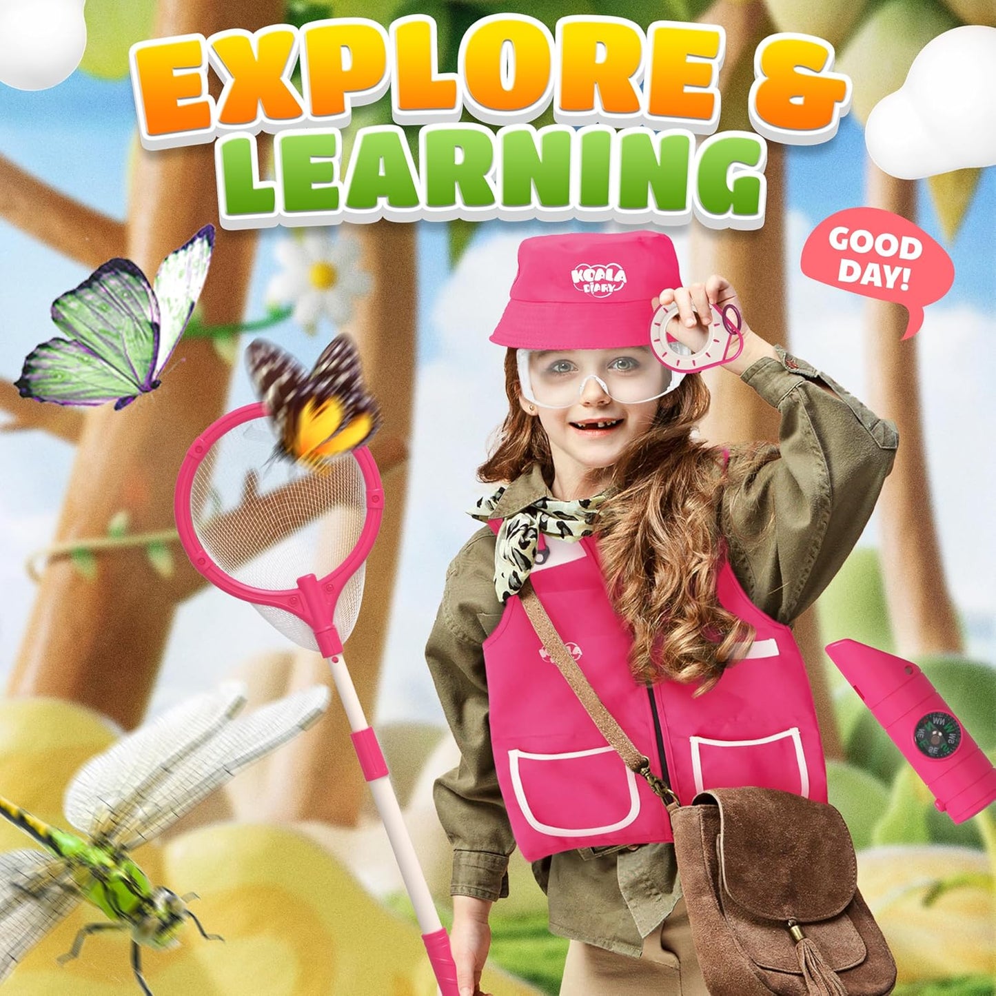 25 Piece Bug Catcher and Explorer Kit for Kids - Outdoor Adventure Toys for Girls Ages 3 and Up