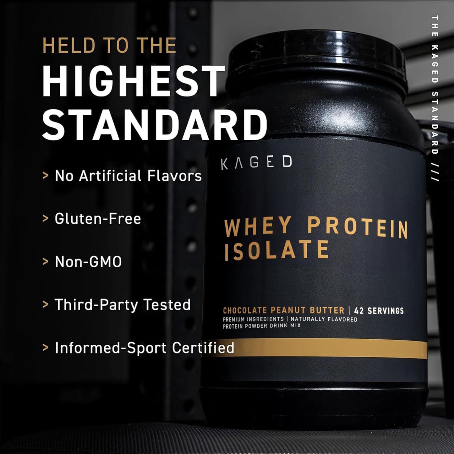 25 Serving Kaged Whey Protein Isolate Powder in PB Chocolate Flavor for Muscle-Building Post Workout Recovery Drink with 25g per Serving