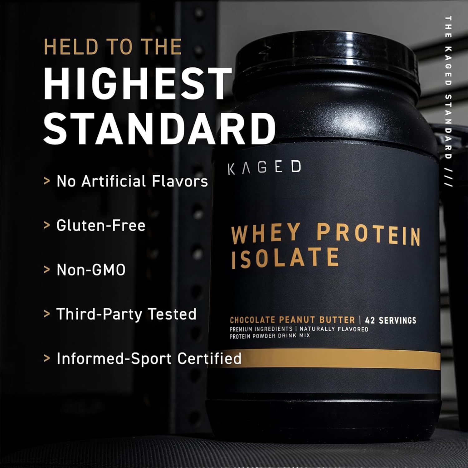25 Serving Kaged Whey Protein Isolate Powder in PB Chocolate Flavor for Muscle-Building Post Workout Recovery Drink with 25g per Serving