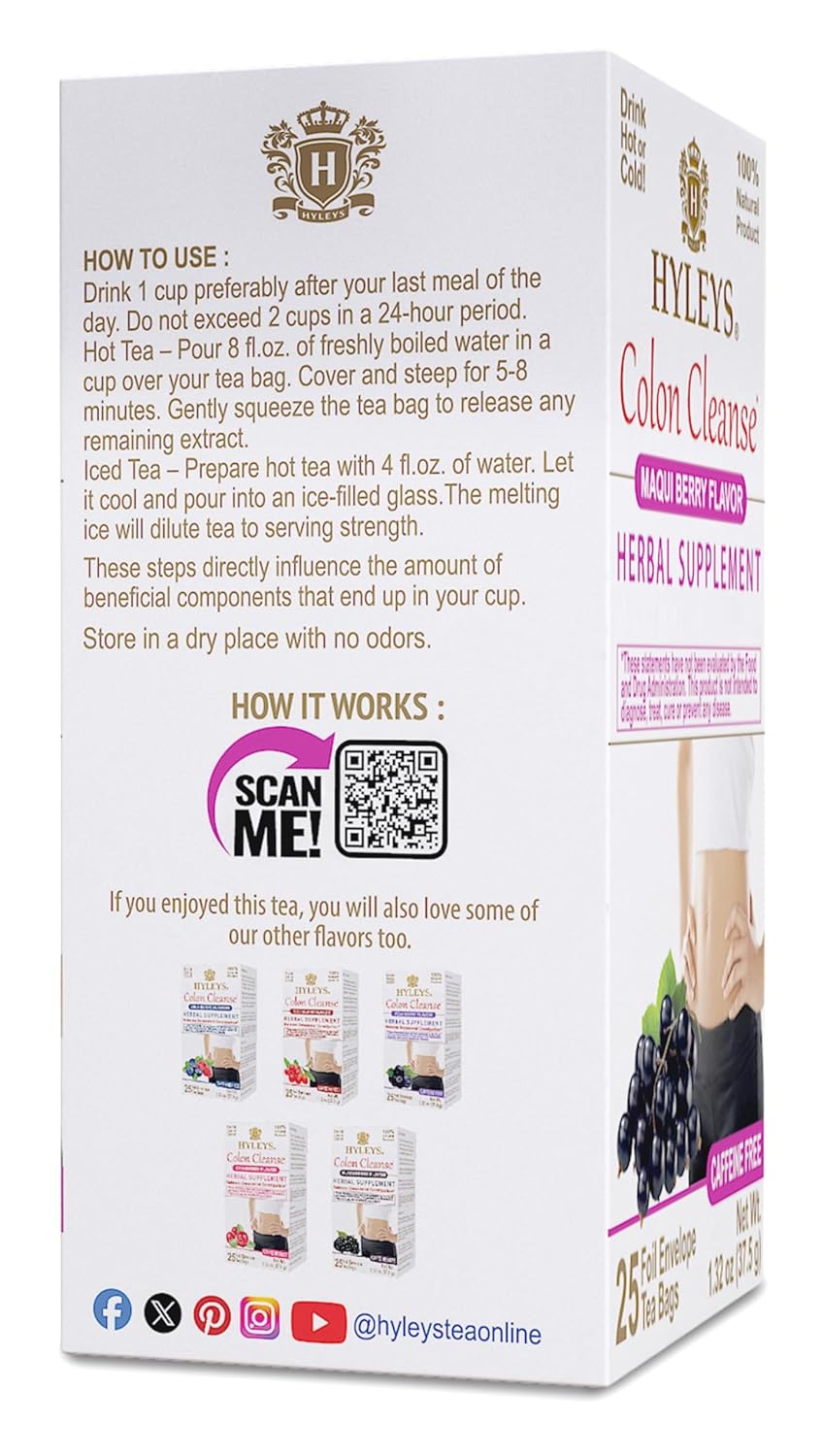 25 Tea Bags of Hyleys Maqui Berry Colon Cleanse Tea - Single Pack