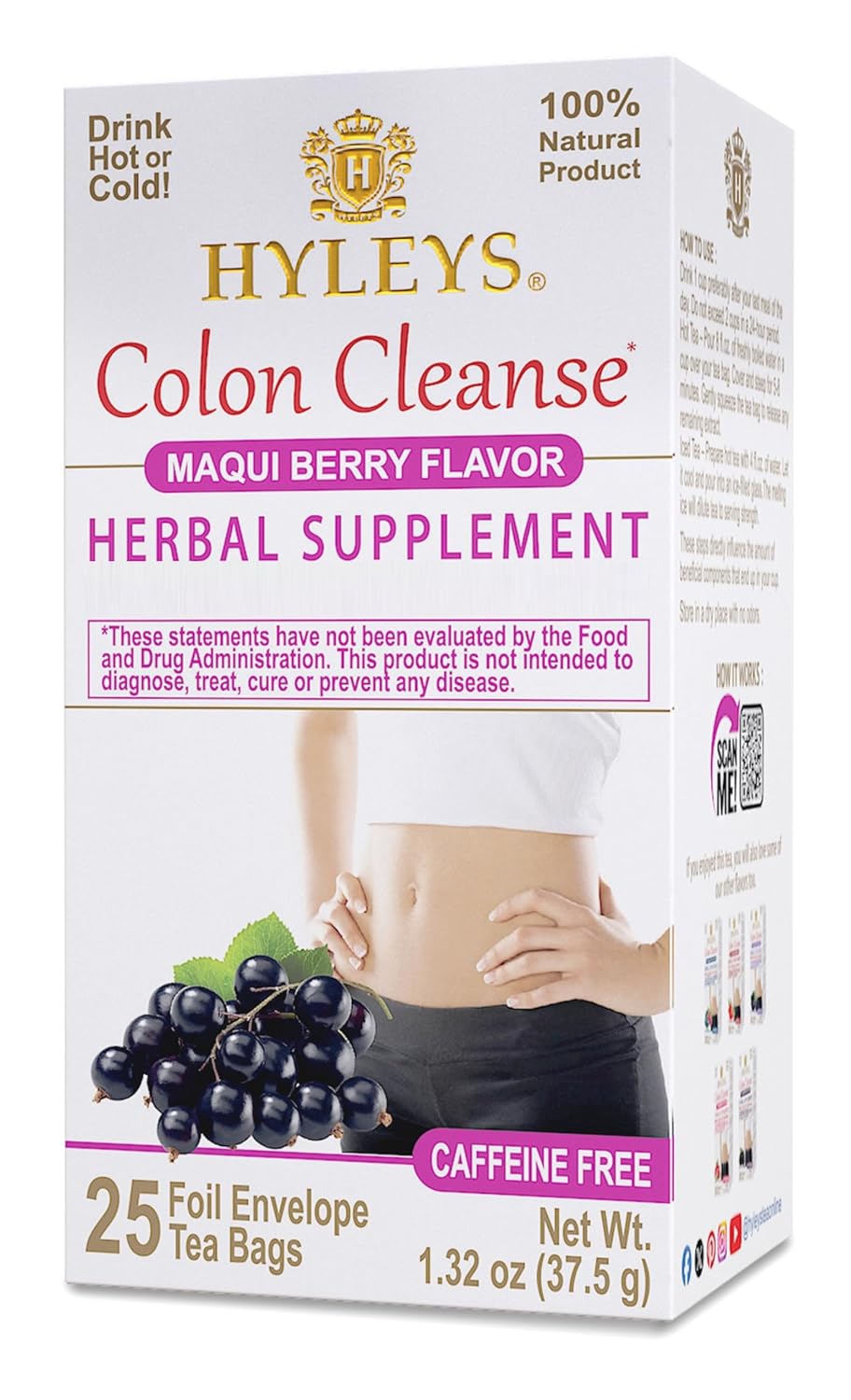 25 Tea Bags of Hyleys Maqui Berry Colon Cleanse Tea - Single Pack
