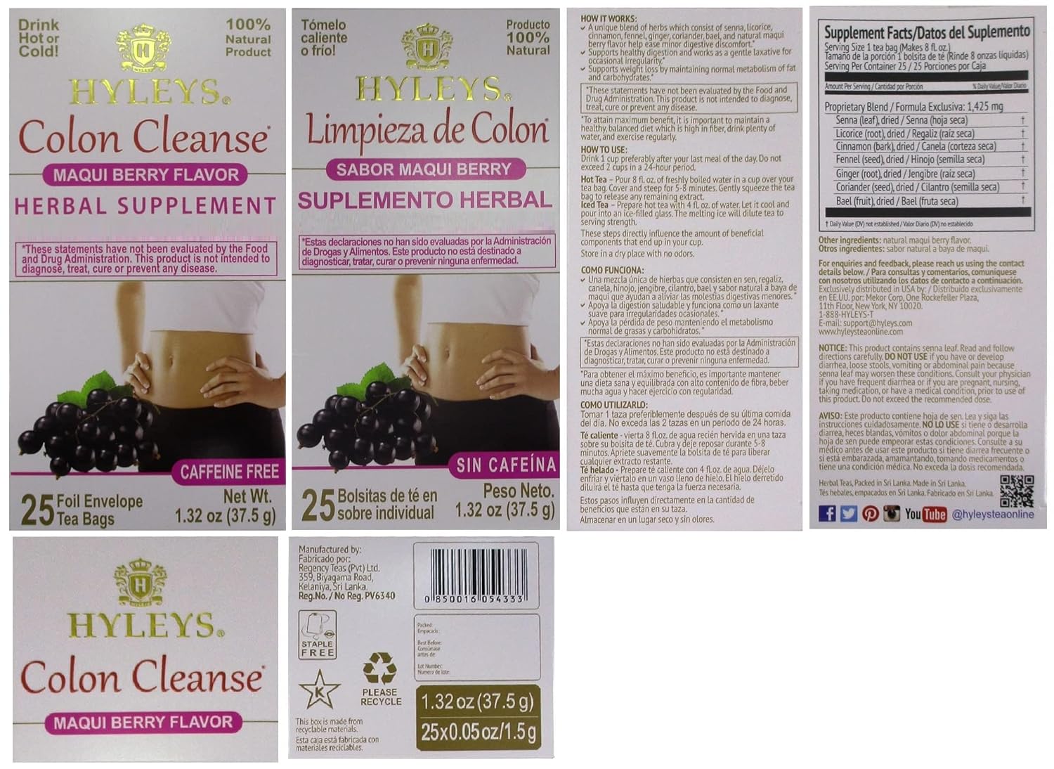 25 Tea Bags of Hyleys Maqui Berry Colon Cleanse Tea - Single Pack